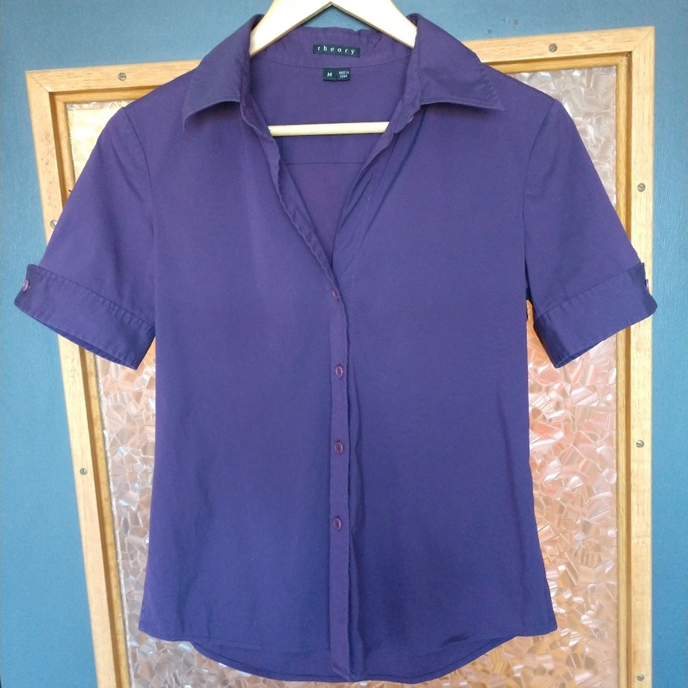 Theory Purple Button Down Collared Shirt